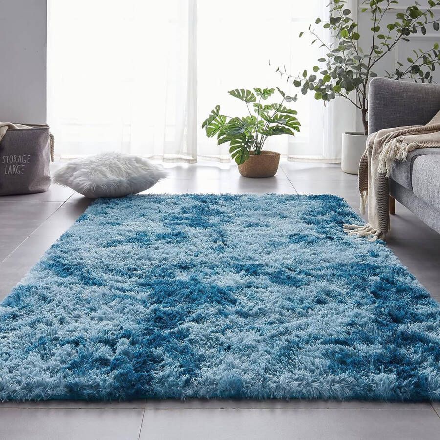 Hoogpolig tapijt voor de woonkamer super zacht shaggy tapijt wollig Soft Area Vloerkleed slaapkamer zacht pluizig kindermat tapijt (marineblauw 80 x 150 cm)