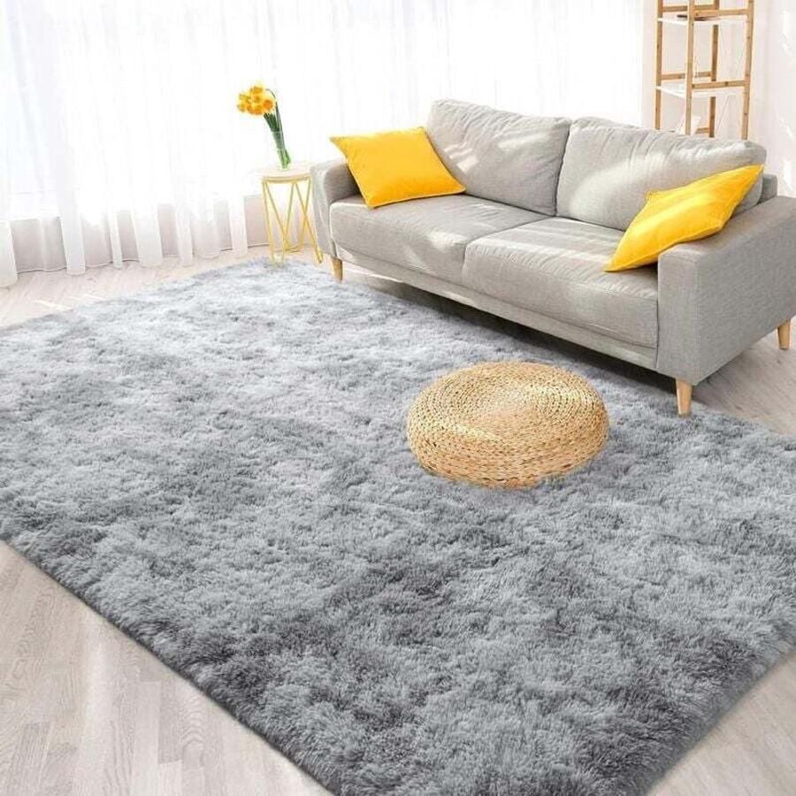 Hoogpolig tapijt voor de woonkamer wasbaar antislip modern wollig behaaglijk tapijt voor woonkamer slaapkamer kinderkamer 200cm*300cm Tie-dye watergrijs