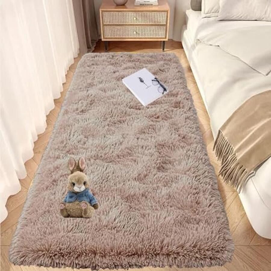 Hoogpolig Tapijt voor Slaapkamer 40 x 60 cm Pluizig Shaggy Vloerkleed voor Gezellige Woonruimte Beige Imitatiebont