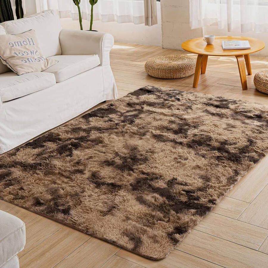 Hoogpolig tapijt woonkamer super zacht shaggy tapijt pluizig Soft Area tapijt slaapkamer tapijten super zacht pluizig kindermat tapijt (bruin 160 x 230 cm)
