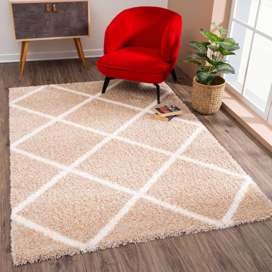 Merk los hoogpolig tapijten voor woonkamer slaapkamer keuken beige maat: 140x200 cm