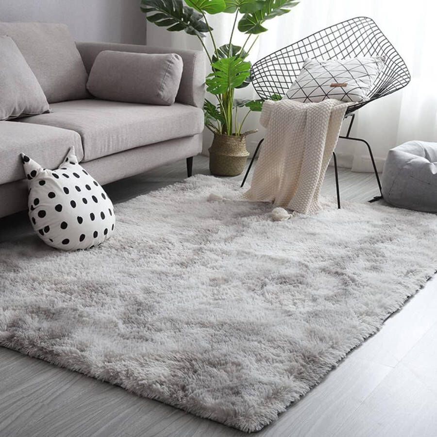 Hoogpolig vloerkleed 120 x 160 cm grijs wit modern pluizig zacht tapijt groot voor woonkamer decoratie slaapkamer hal loper buitenkleed langpolig bonttapijt kunstbont hoogpolig eenkleurig bedmat