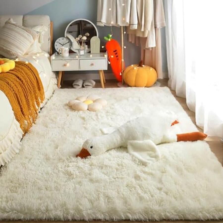 Hoogpolig Vloerkleed 175 x 220 cm Zacht Antislip en Wasbaar Tapijt voor Woonkamer en Slaapkamer