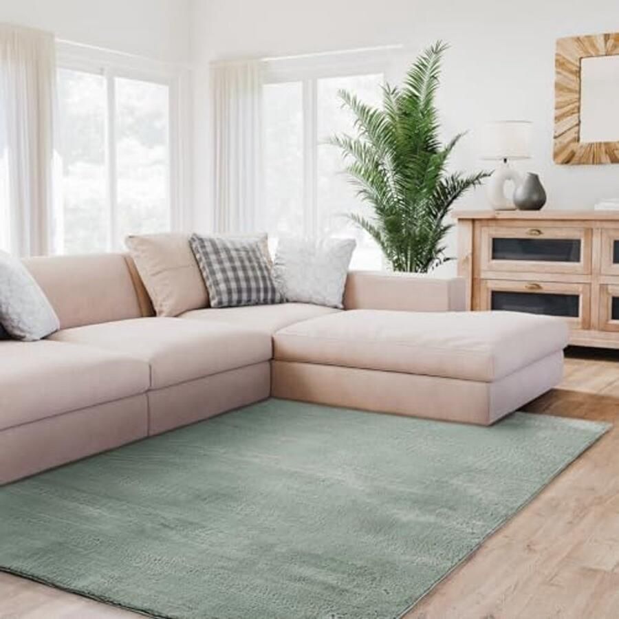 Hoogpolig Vloerkleed 80x150 cm Groen Zacht en Wasbaar Tapijt met Antislip
