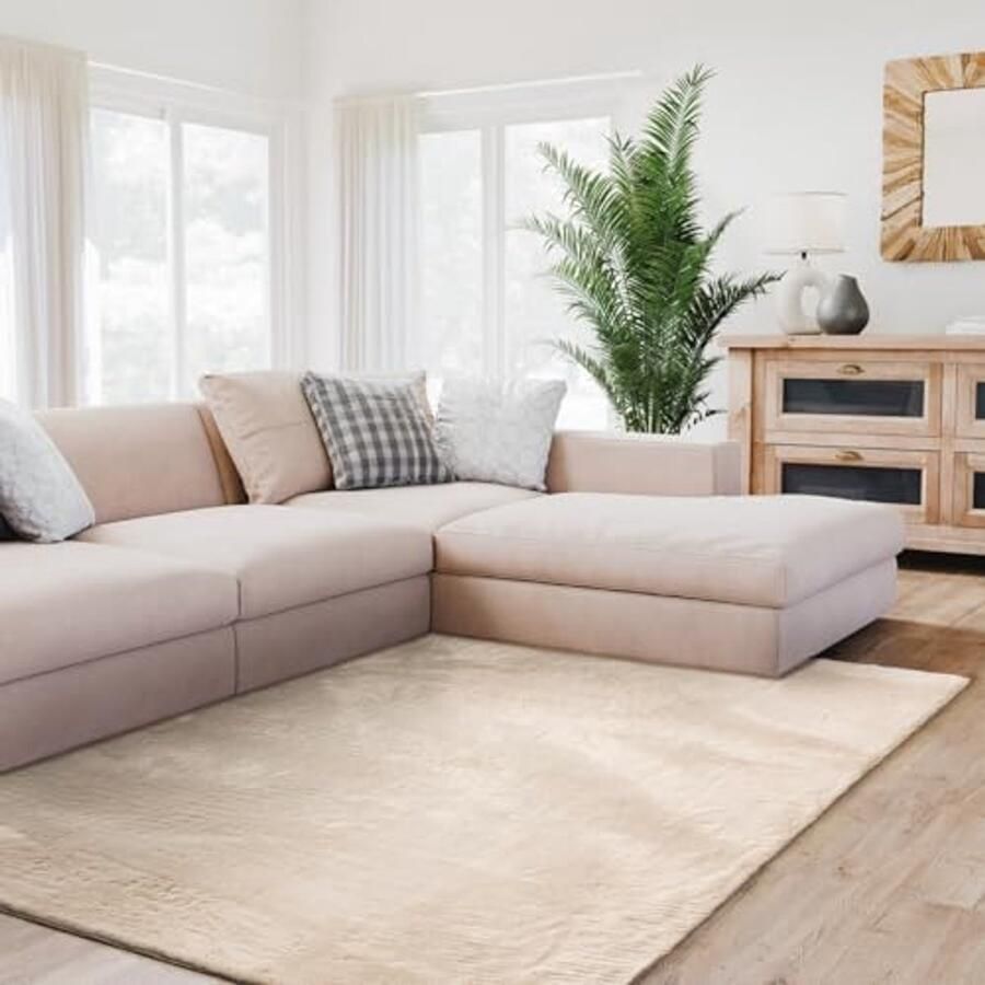 Hoogpolig Vloerkleed Beige 60x120 cm Zacht Bont Tapijt Wasbaar en Antislip