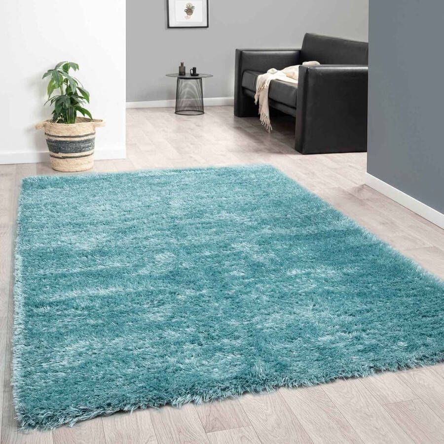 Vloerkleedgigant Hoogpolig Vloerkleed Blauw Turquoise Zacht Tapijt 120x170 cm Laagpolig Carpet Black Friday 2023