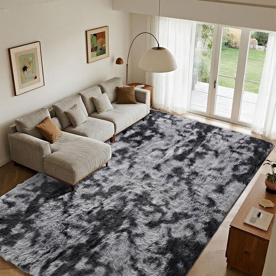 Vloerkleden zacht voor woonkamer antislip pluizig slaapkamertapijt shaggy vloermatten groot voor hal slaapkamer (grijs wit 160 x 230 cm) - Foto 2