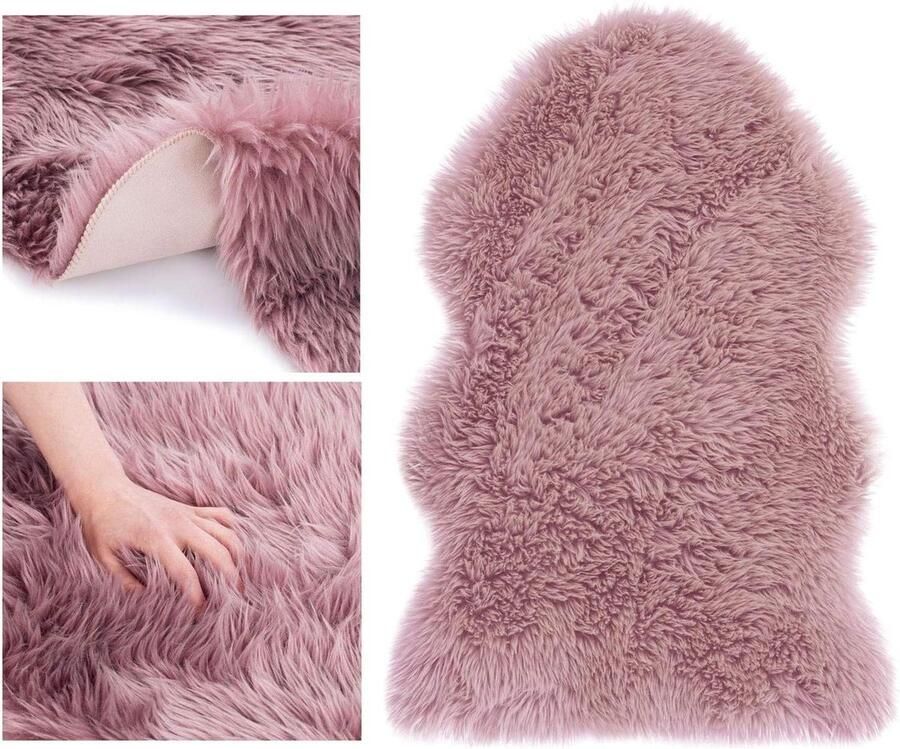 Hoogpolig Vloerkleed Lamsvacht Kunstbont Bedmat Lila 50x80 cm