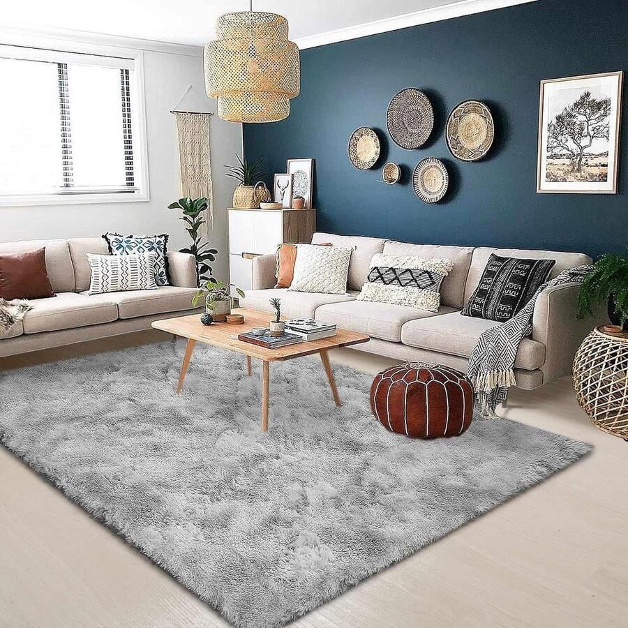 Hoogpolig Vloerkleed Modern en Pluizig 1 stuk Grijs-Wit 160 x 230 cm