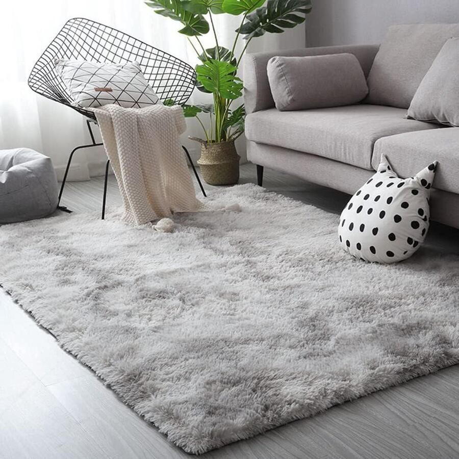 Hoogpolig Vloerkleed Modern en Zacht 160 x 230 cm Grijs Wit