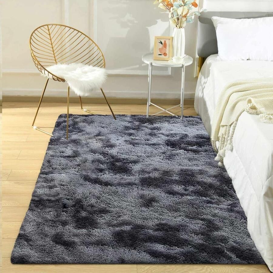 Hoogpolig Vloerkleed Modern en Zacht 80 x 120 cm Grijs Zwart