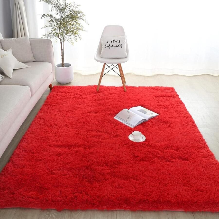 Hoogpolig Vloerkleed Moderne Slaapkamer Tapijt Groot Antislip Vloerkleed Rood 120x200cm