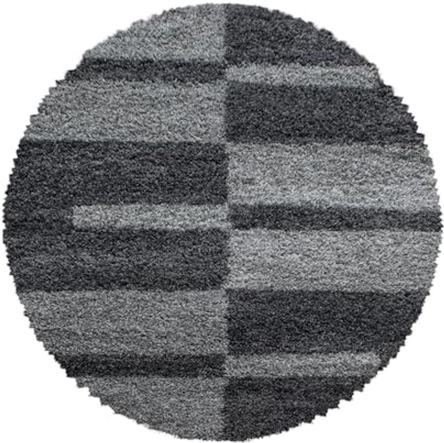 Hoogpolig Vloerkleed Rond 200 cm met Ruitjespatroon voor Woonkamer en Eetkamer