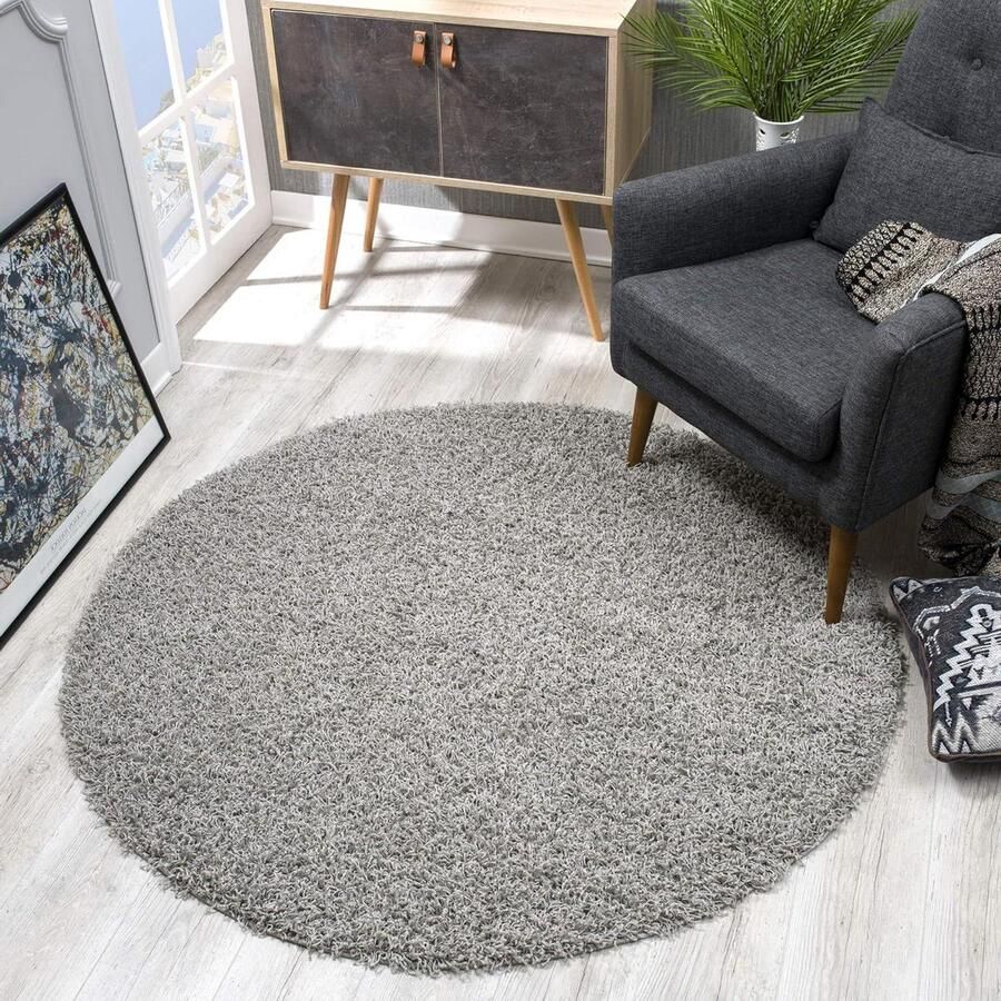 Hoogpolig Vloerkleed Rond Modern Design Geschikt voor Woonkamer en Slaapkamer 1 stuk Lichtgrijs 150x150 cm