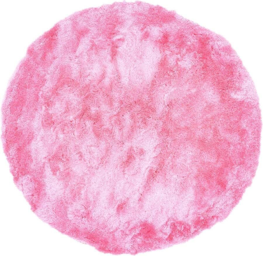 Hoogpolig Vloerkleed Rond Roze Ø 200 cm Modern Tapijt voor Woonkamer en Slaapkamer