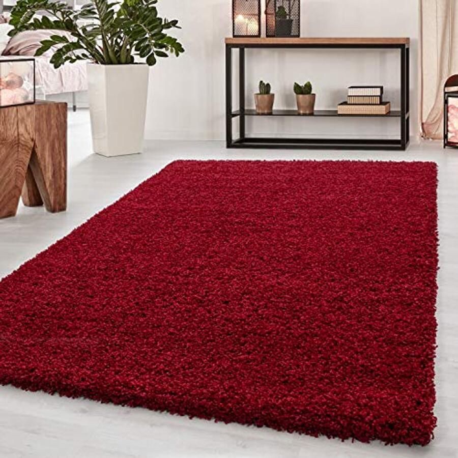 Hoogpolig Vloerkleed Unicolor Monochroom Rood 160 x 230 cm Modern Tapijt voor Woonkamer