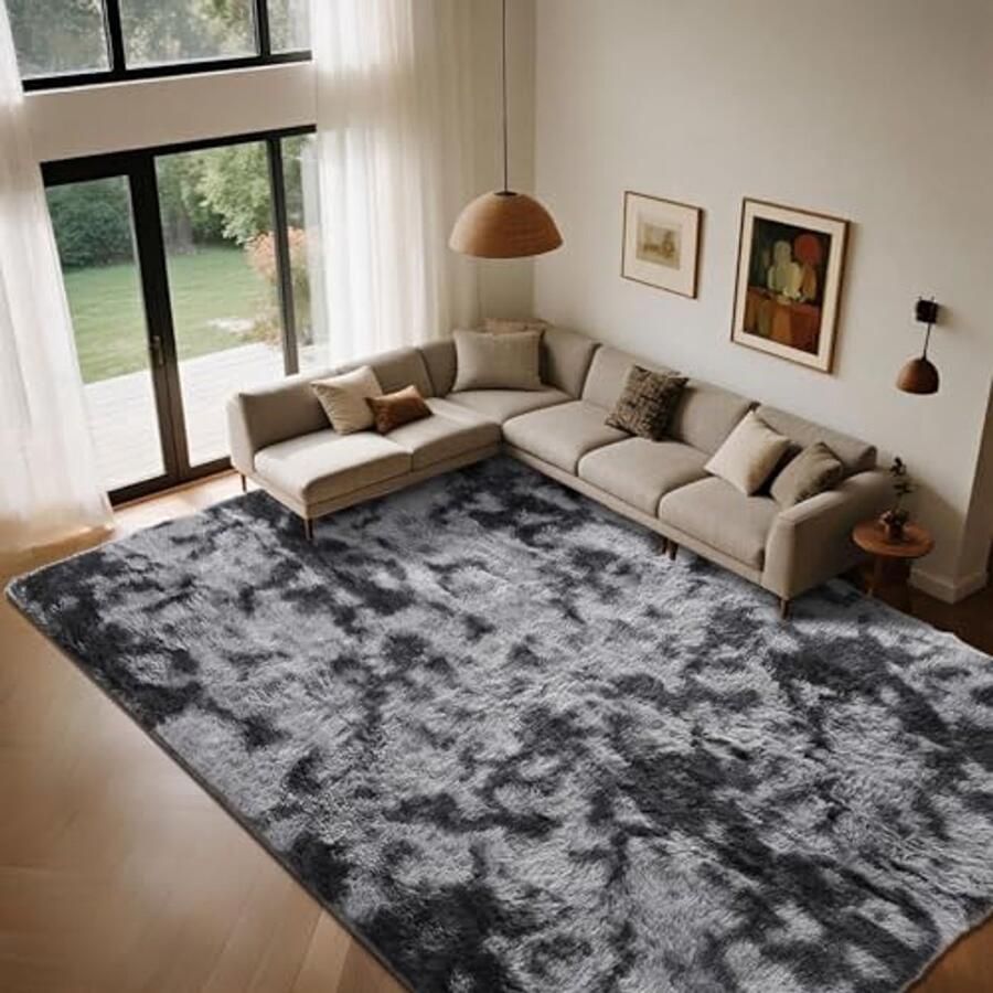 Hoogpolig Vloerkleed voor Woonkamer en Slaapkamer Wasbaar en Antislip Pluizig Tapijt 160 x 200 cm