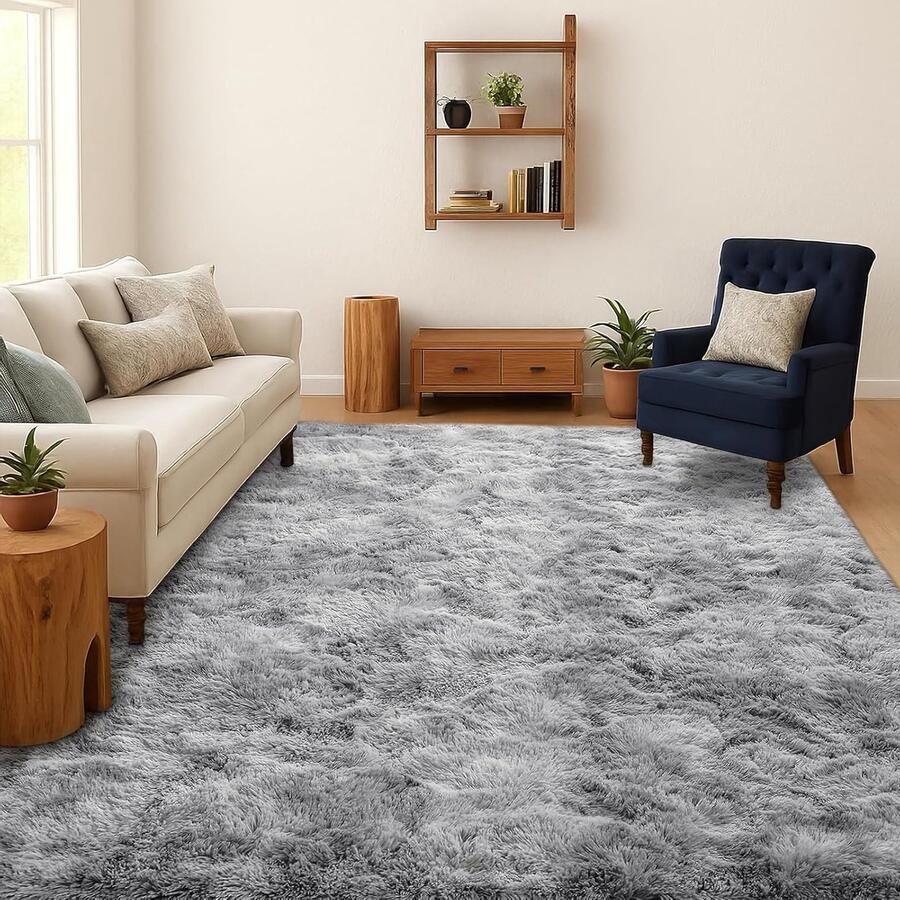 Hoogpolig Wasbaar Vloerkleed voor Slaapkamer en Kinderkamer – Antislip Pluche Shaggy Tapijt – Lichtgrijs 140x200 cm - Foto 2