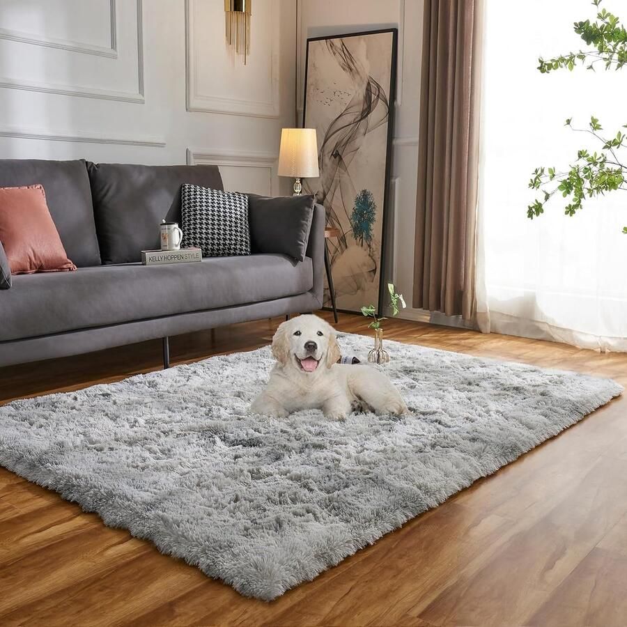 Hoogpolig vloerkleed woonkamer antislip binnen pluizig dik tapijt kleurrijke shaggy tapijten voor kamerdecoratie (140 x 200 cm lichtgrijs)
