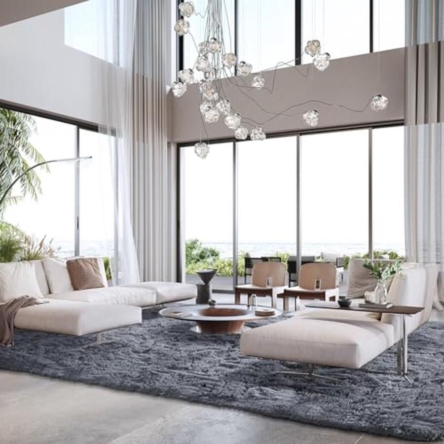 Hoogpolig Wasbaar Tapijt 200 x 230 cm Antislip Modern Design voor Woonkamer en Slaapkamer