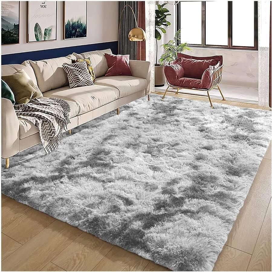 Hoogpolig wasbaar vloerkleed 80 x 160 cm modern antislip onderkant tapijt voor woonkamer slaapkamer slaapzaal lichtgrijs