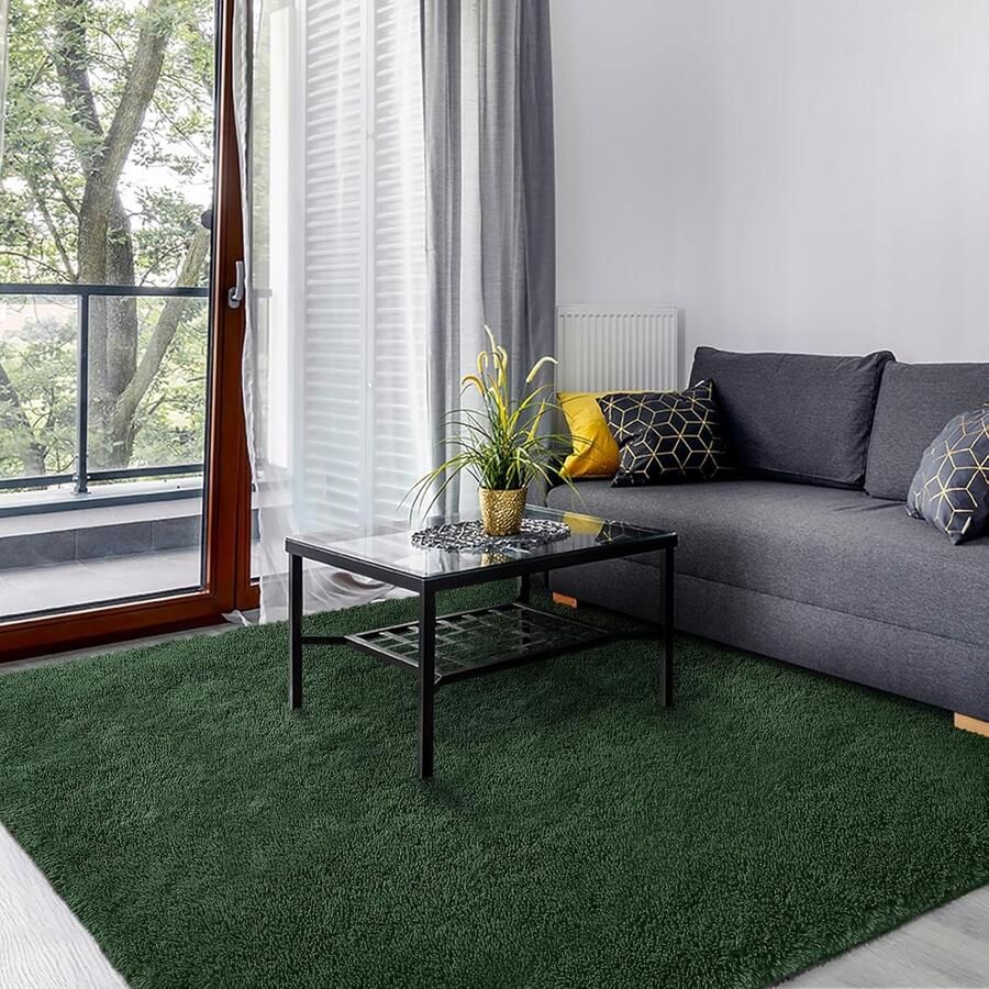 Hoogpolig Wasbaar Vloerkleed voor Woonkamer en Slaapkamer Antislip Pluche Shaggy Tapijt 160x230 cm Bosgroen