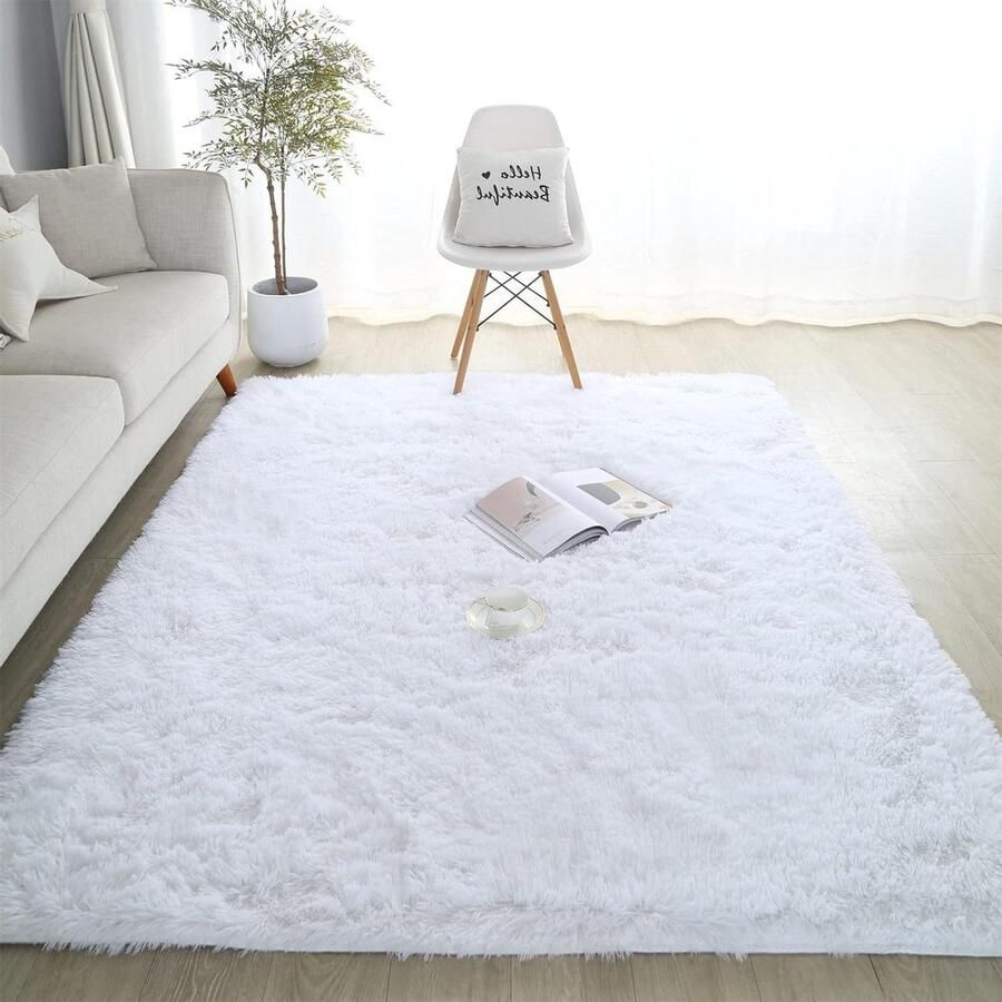 Hoogpolig Wit Vloerkleed 160x200cm Antislip voor Slaapkamer en Woonkamer