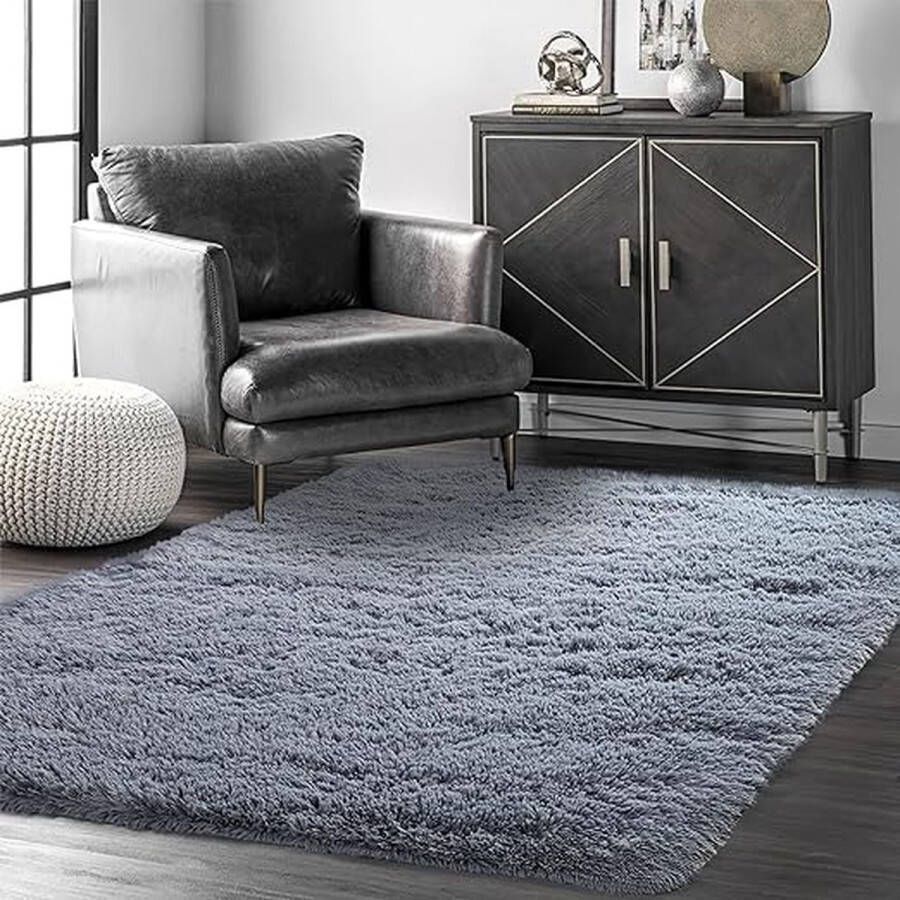 Hoogpolig woonkamertapijt shaggy halloper modern wollig zacht groot vloerkleed woonkamerdecoratie slaapkamer kinderkamer (160 x 230 cm zilvergrijs)