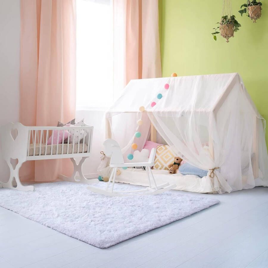 Hoogpolig woonkamertapijt shaggy halloper modern wollig zacht groot vloerkleed woonkamerdecoratie slaapkamer kinderkamer (120 x 160 cm puur wit)