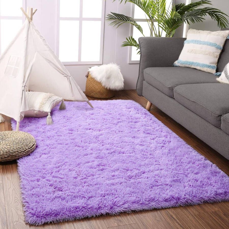 Hoogpolig woonkamertapijt shaggy halloper modern wollig zacht groot vloerkleed woonkamerdecoratie slaapkamer kinderkamer (120 x 160 cm paars)