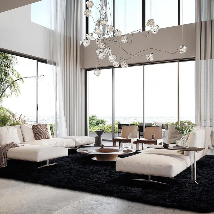 Hoogpolig Zwart Wasbaar Tapijt 200 x 230 cm Antislip Voor Woonkamer en Slaapkamer Zacht en Modern Design