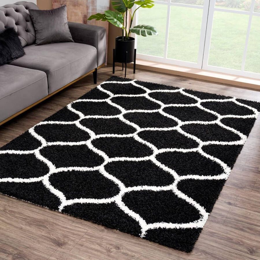 Merk los hoogpolige tapijten voor woonkamer slaapkamer keuken zwart maat: 140x200 cm