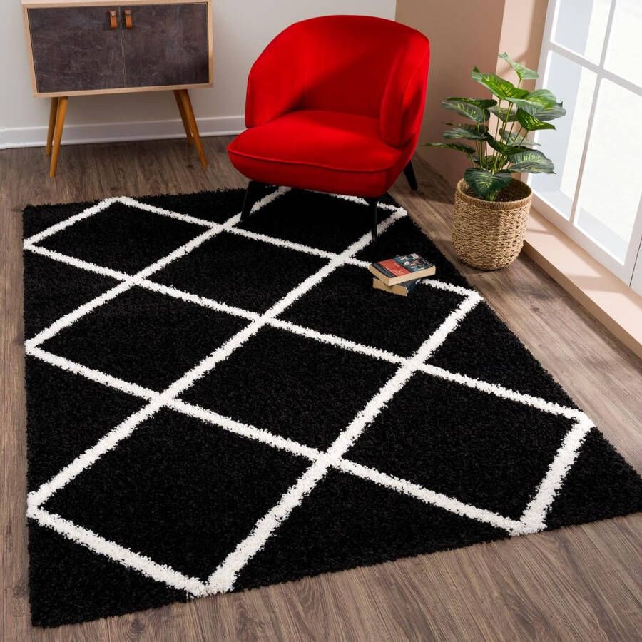 Merk los hoogpolige tapijten voor woonkamer slaapkamer keuken zwart maat: 140x200 cm