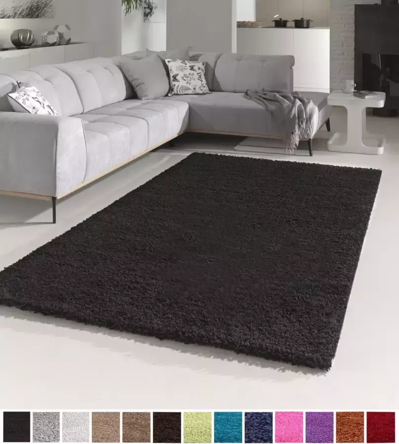 Hoogpolige Vloerkleed Candy Shaggy Zwart 200x200 cm Vierkant