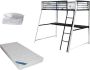 Hoogslaper 90 x 190 cm met bureau Metaal Zwart en wit + matras + dekbed + kussen MALICIA L 200 cm x H 182 cm x D 138 cm - Thumbnail 1