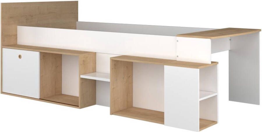 Trasman Vente-unique Hoogslaper 90 x 200 cm met bureau en opbergruimte Wit en naturel PALOMA L 238.9 cm x H 95.5 cm x D 117.6 cm - Foto 3