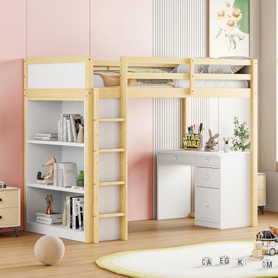 Hoogslaper 90 X 200 cm met opbergkasten en computerbureau multifunctioneel hoogslaper voor kinderen