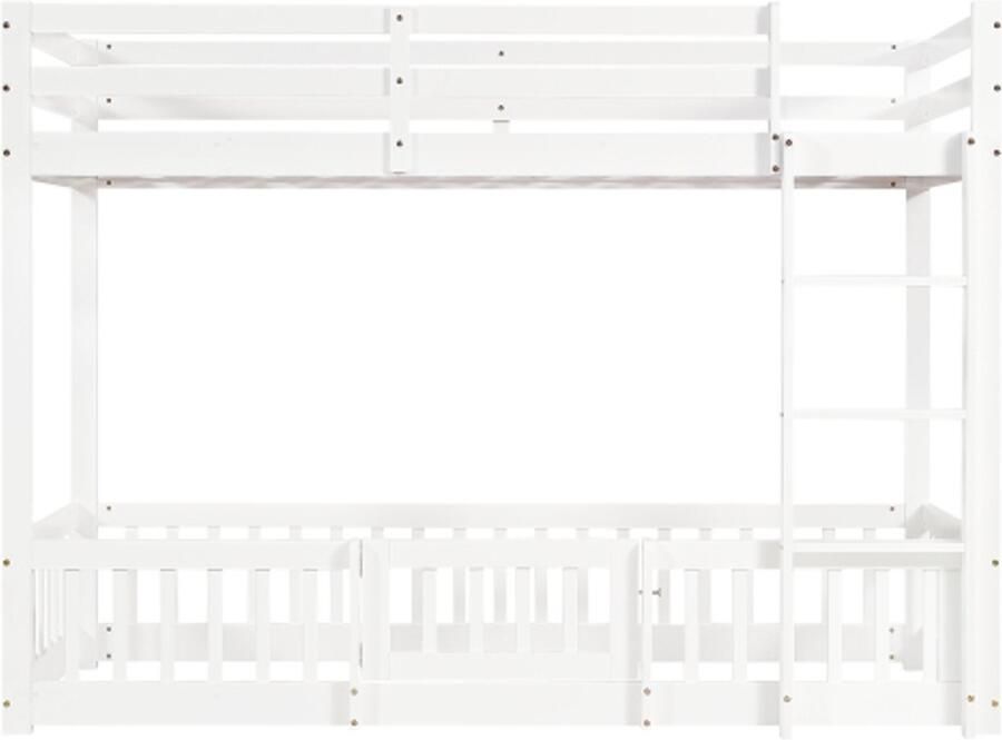 Hoogslaper 90x200cm Zonder Matras Eepersoonsbed Kinderbed Stapelbed Jongensbed Meisjesbed Wit Hout Veilig Kinderbed Met Reling Rechte Trap Deur Valbeveiliging Geschikt Voor Kinderkamer