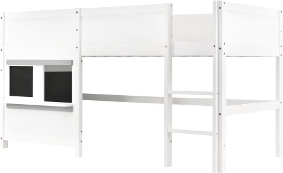 Hoogslaper 90x200cm Zonder Matras Kinderbed Huisbed Speelbed Wit Hout Met Twee Planken Beschrijfbaar Met Kleine Opbergruimte Geschikt Voor Jongens En Meisjes Kinderkamer