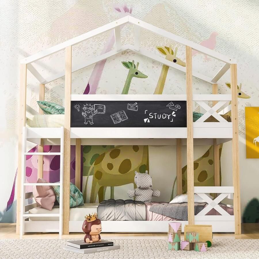 Hoogslaper boomhut voor kinderen 90 x 200 cm kinderbed met ladder en lattenbodems