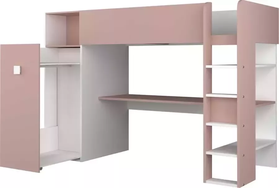 Trasman Hoogslaper Jet met bureau en kledingkast 90x200cm oud roze