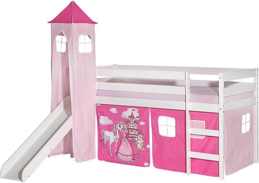 Hoogslaper Kinderbed Met Glijbaan En Gordijn Speelbed Met Prinsessen Motief