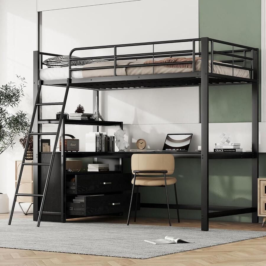 Hoogslaper met Bureau en Opbergladen 90 x 200 cm Duurzaam en Ruimtebesparend Design