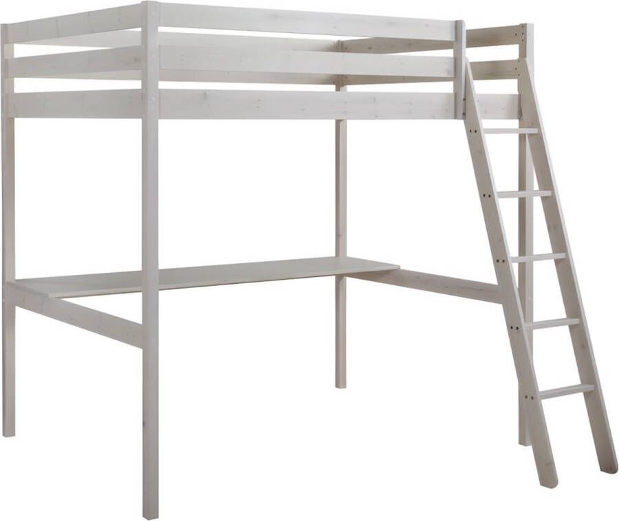 Hoogslaper met bureau GEDEON 140 x 190 cm Massief grenen Gebleekt L 198 cm x H 196.8 cm x D 203.5 cm