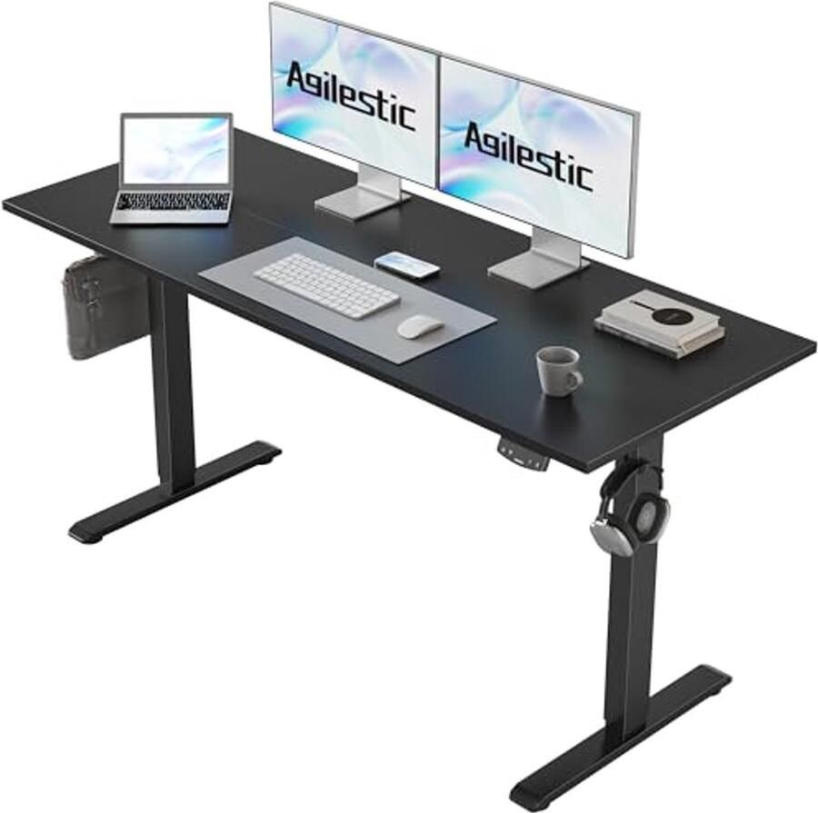 Hoogte verstelbaar bureau 140 x 60 cm elektrisch verstelbaar met handmatige bediening en geheugenfunctie ergonomisch bureau voor staan of zitten zwart