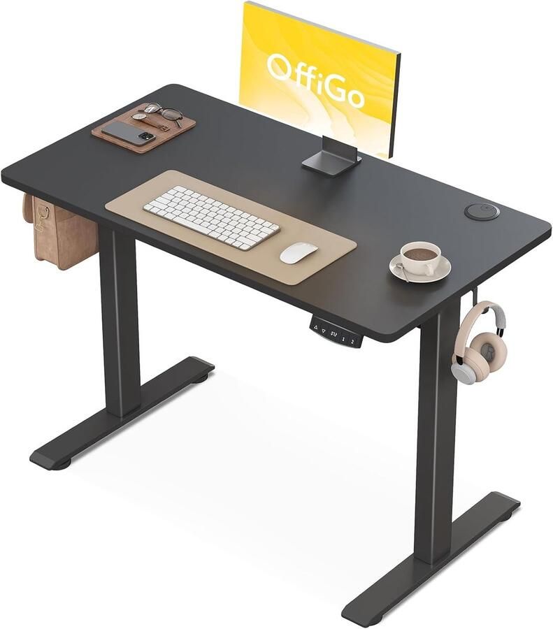 Hoogte Verstelbaar Elektrisch Bureau 100 cm Ergonomisch Gaming Bureau met Geheugenfunctie Modern Computerbureau in Zwart