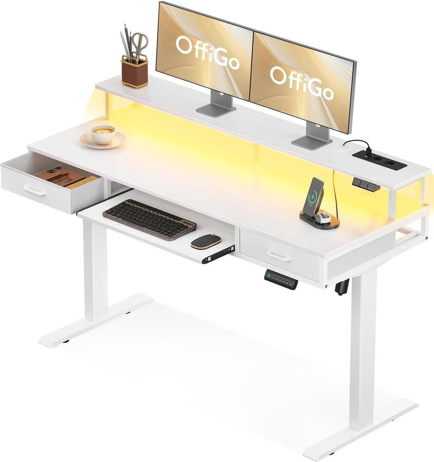 Hoogte Verstelbaar Elektrisch Bureau 140 cm met Lades en Monitorstandaard Ideaal voor Kantoor