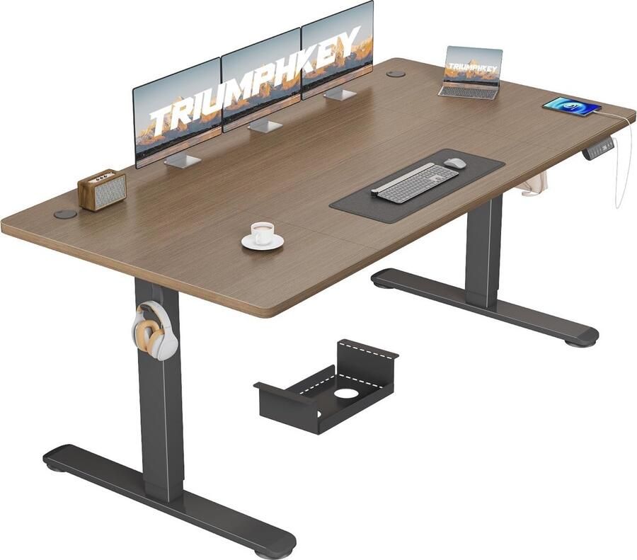 Hoogte Verstelbaar Elektrisch Bureau met USB Oplaadpoort 160 x 80 cm Sta Bureau met 3 Geheugencontrollers en Antibotsingssysteem