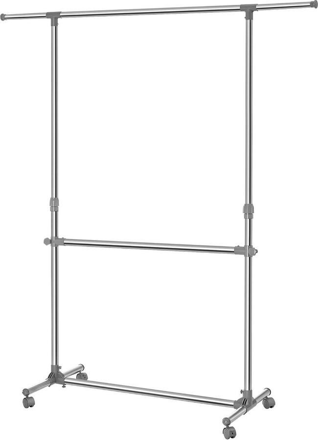 Hoogte verstelbaar kledingrek met wieltjes van 113 tot 198 cm roestvrij staal geplateerde buizen LLR401 kledingrek