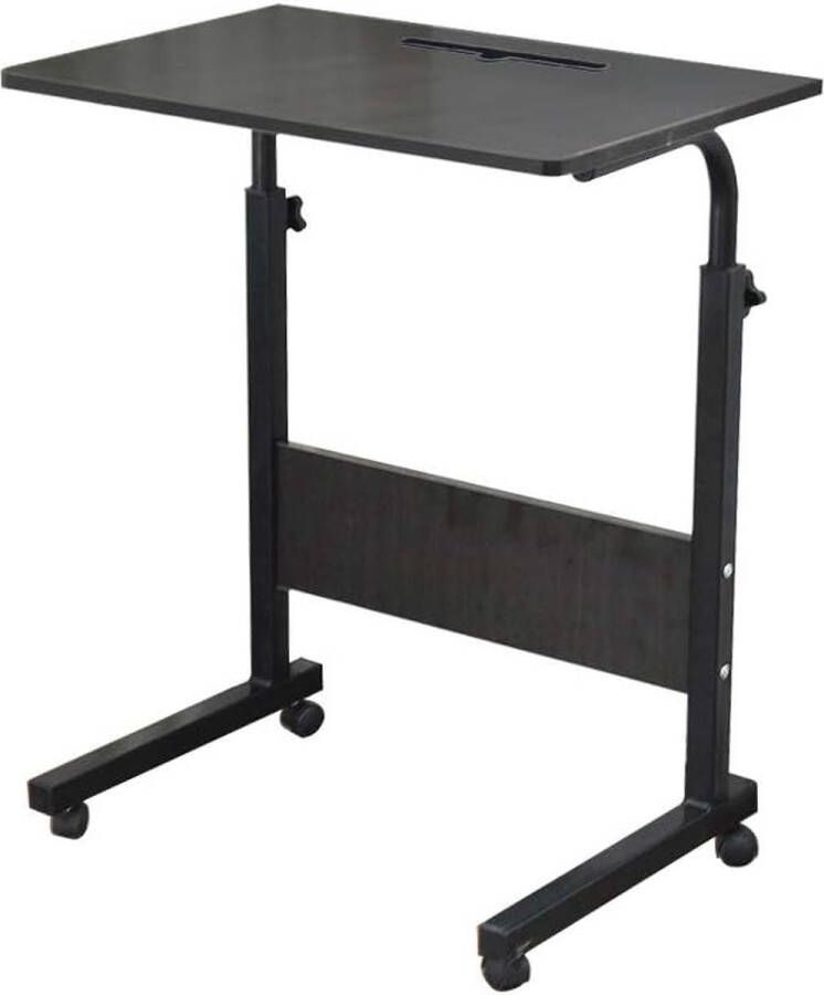 Luxiba hoogte verstelbaar laptoptafel computertafel met tablet-sleuf 60 x 40 cm pc-tafel banktafel verzorgingstafel bijzettafel met wieltjes zwart